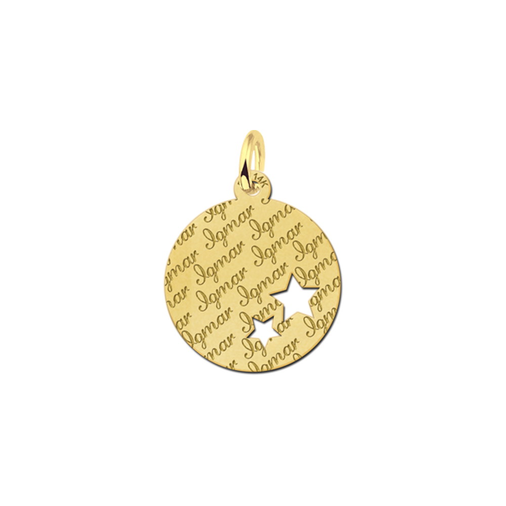 Fully Engraved Gold Disc Pendant with Stars