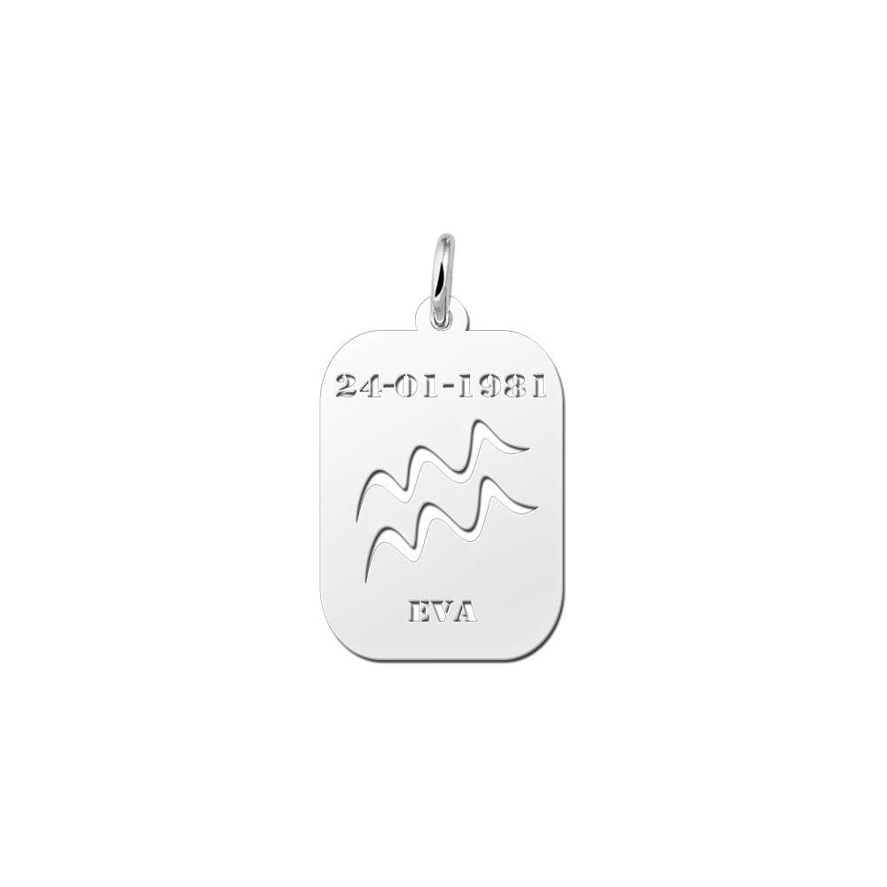 Silver zodiac rectangular namependant Aquarius