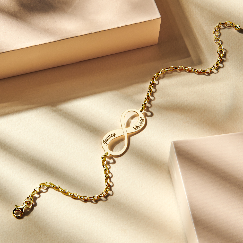 Gold infinity bracelet with two names