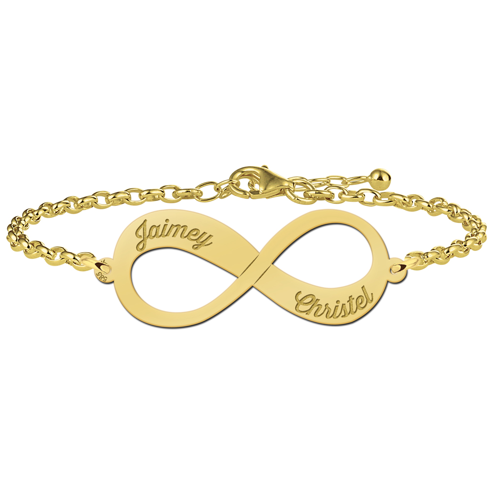 Gold infinity bracelet with two names