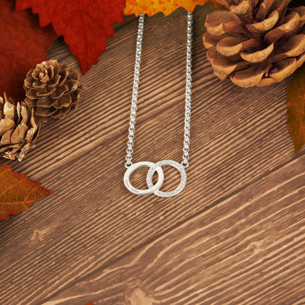 Silver zirconia circle necklace with engraving
