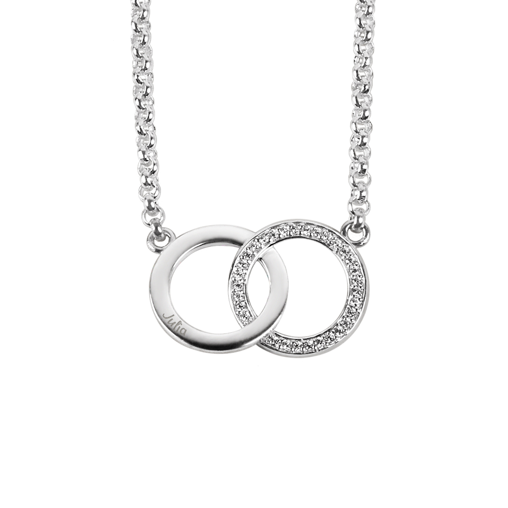 Silver zirconia circle necklace with engraving