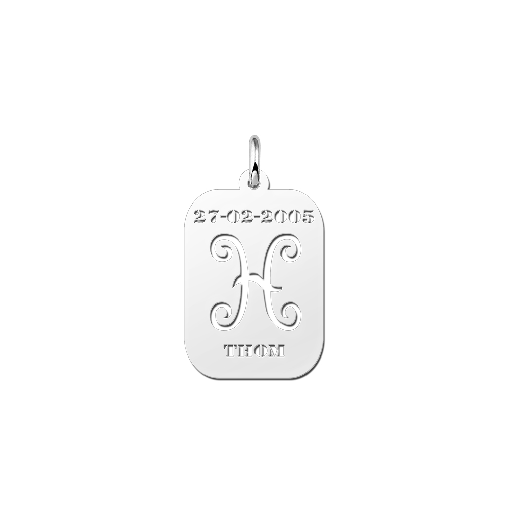 Silver zodiac rectangular namependant Pisces