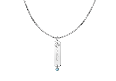 Silver namependant Ohm Cubic Zirconia blue