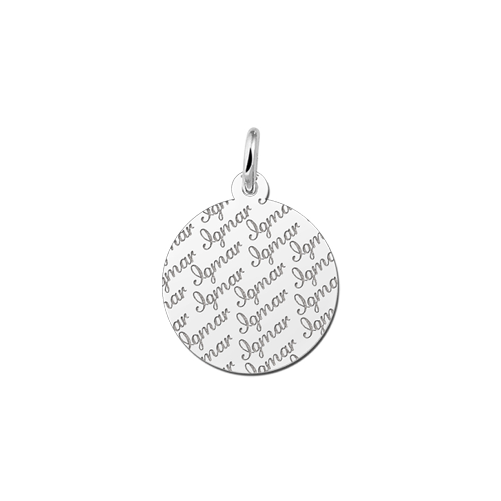 Silver round pendant with repeated name engraving