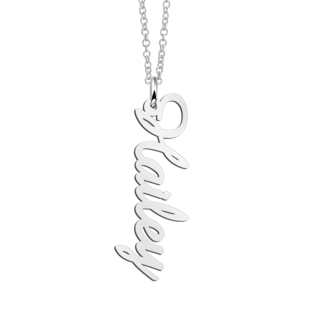 Silver vertical name necklace Hayley in elegant script