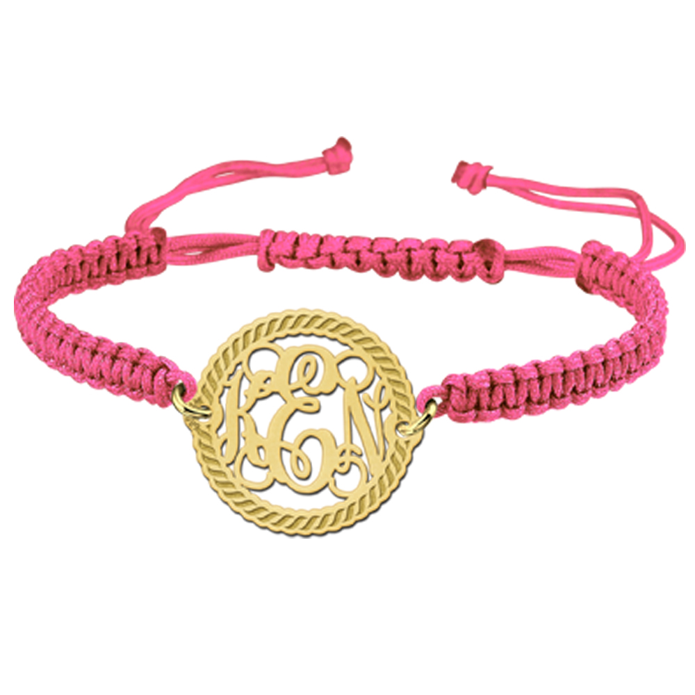 Gold Monogram Bracelet with Engraved Border