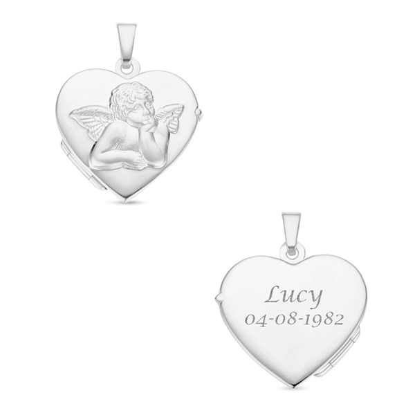 Silver heart medallion with a guardian angel