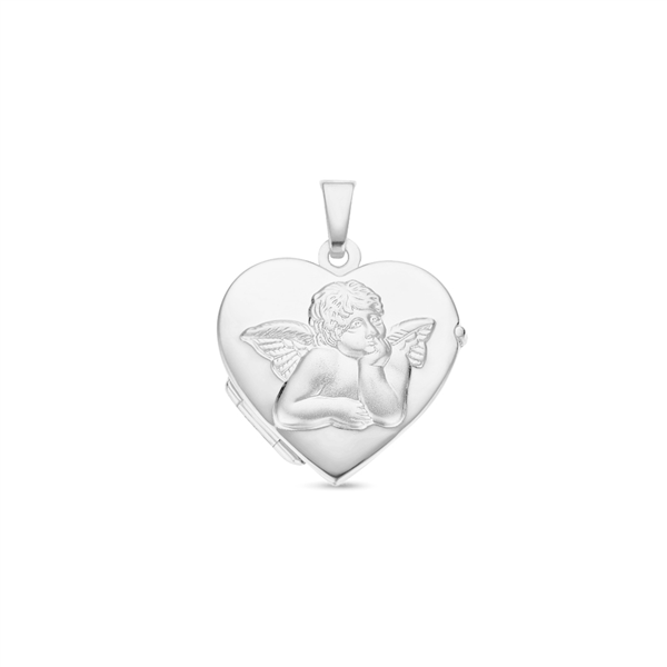 Silver heart medallion with a guardian angel