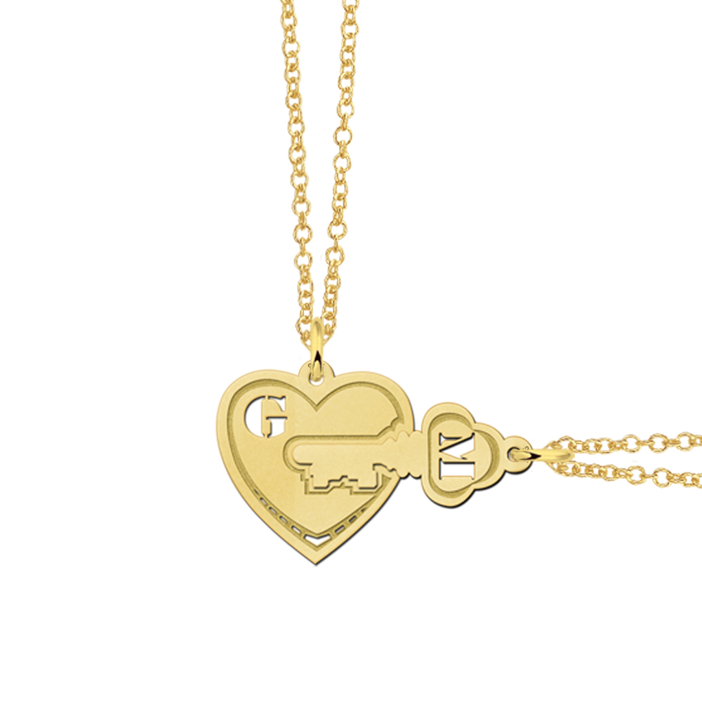 Gold plated heart with key breakable pendant with initials