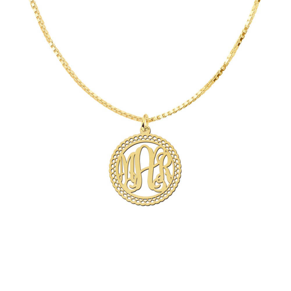 Gold Monogram Necklace with Border, Medium