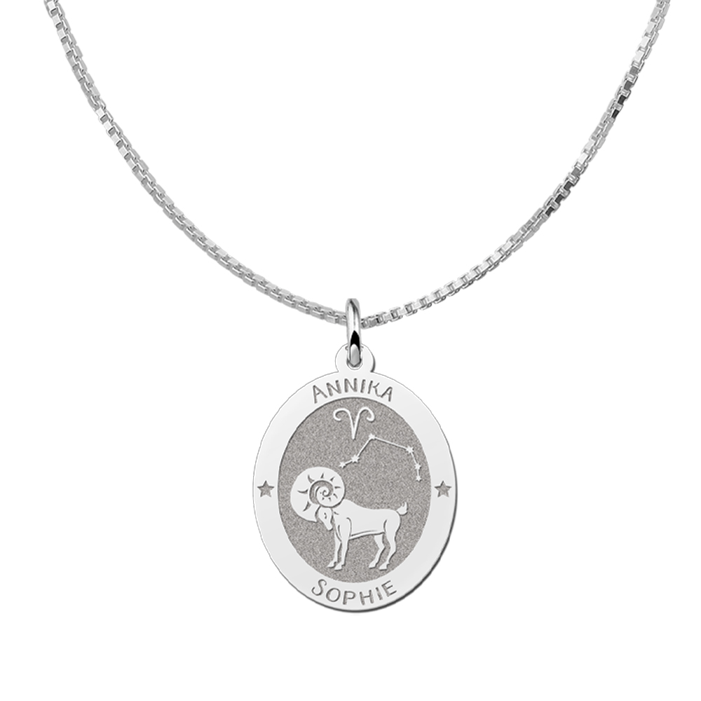 Silver Oval Zodiac Pendant Cancer with Name Engraving