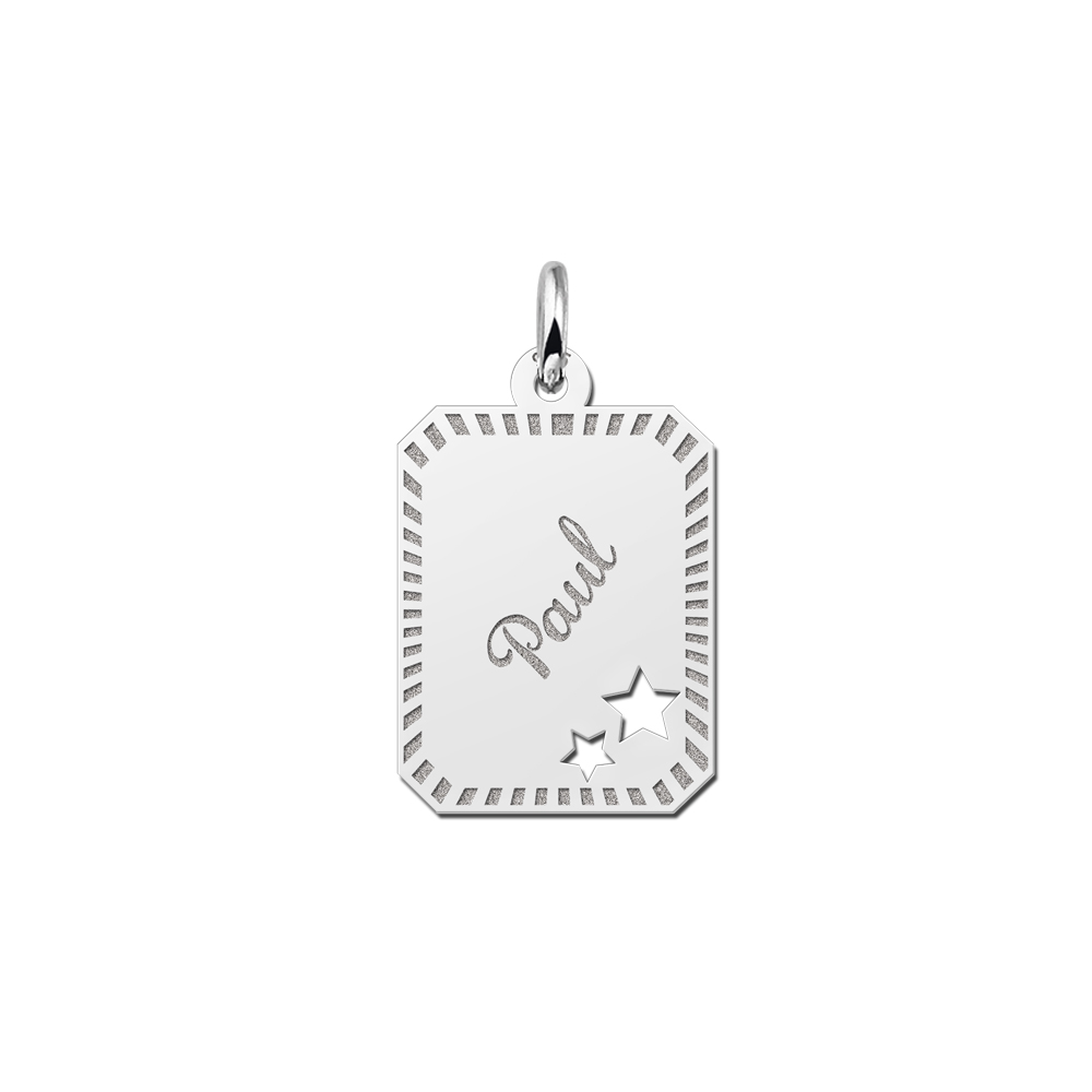 Silver Personalised Necklace with Name, Border and Stars