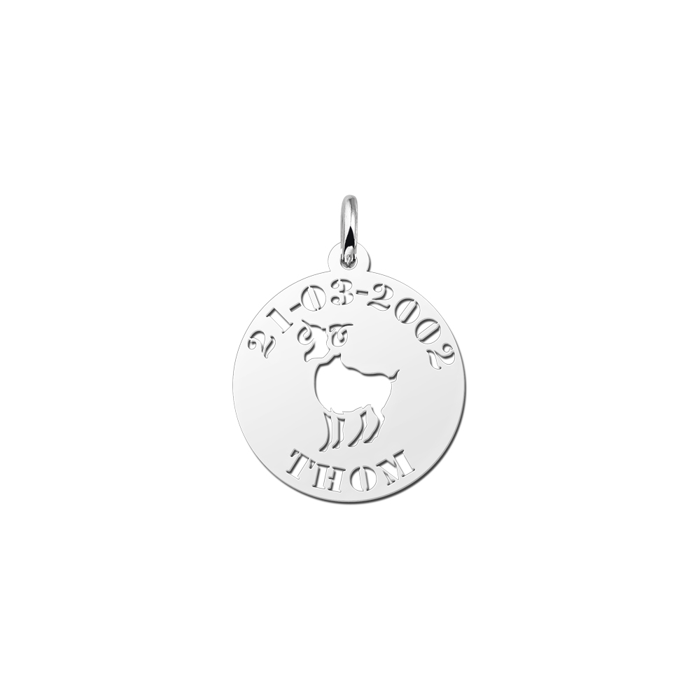 Silver zodiac round namependant Aries