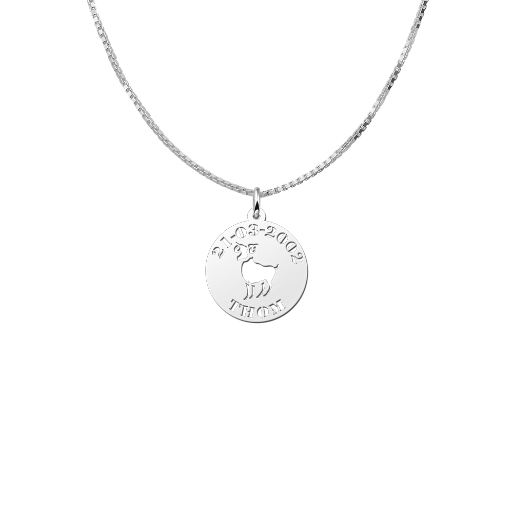 Silver zodiac round namependant Aries