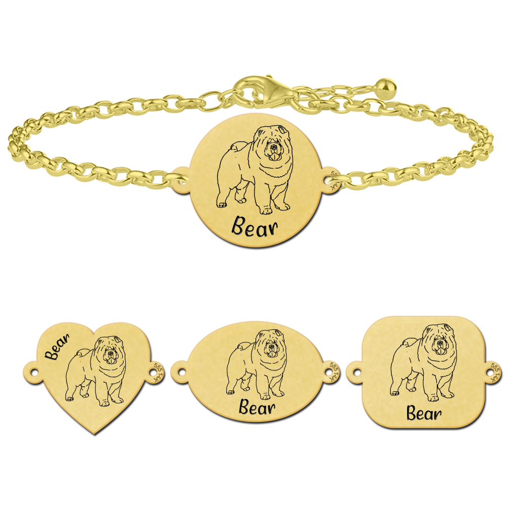 Gold dog bracelet with name Chow Chow