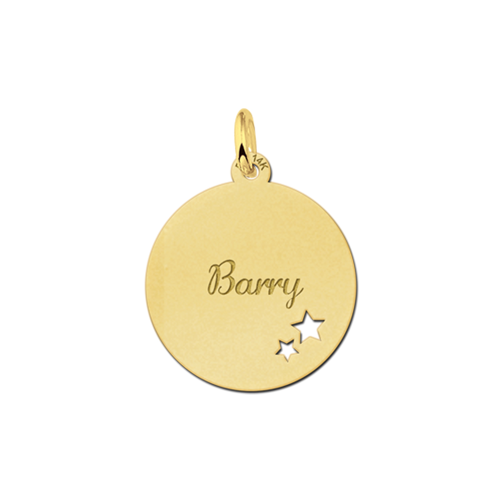Gold Disc Pendant with Name and Stars