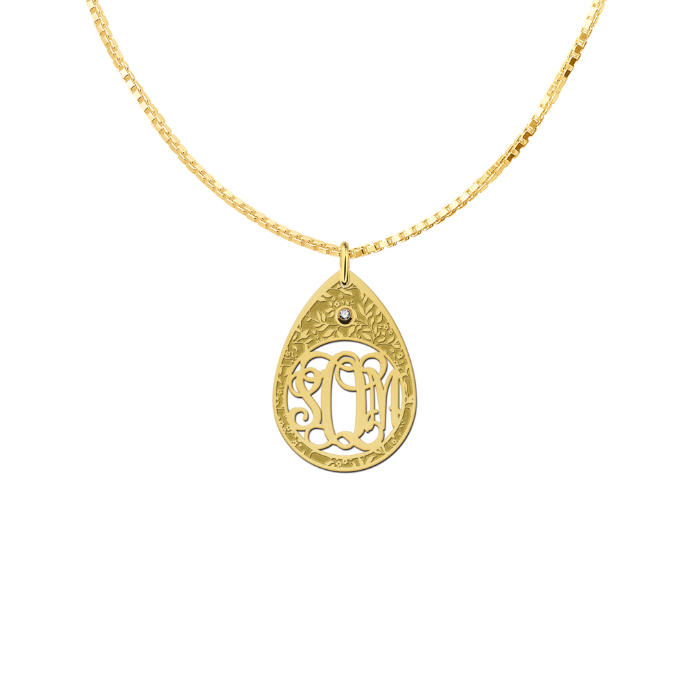 Gold Engraved Monogram Pendant Eyedrop