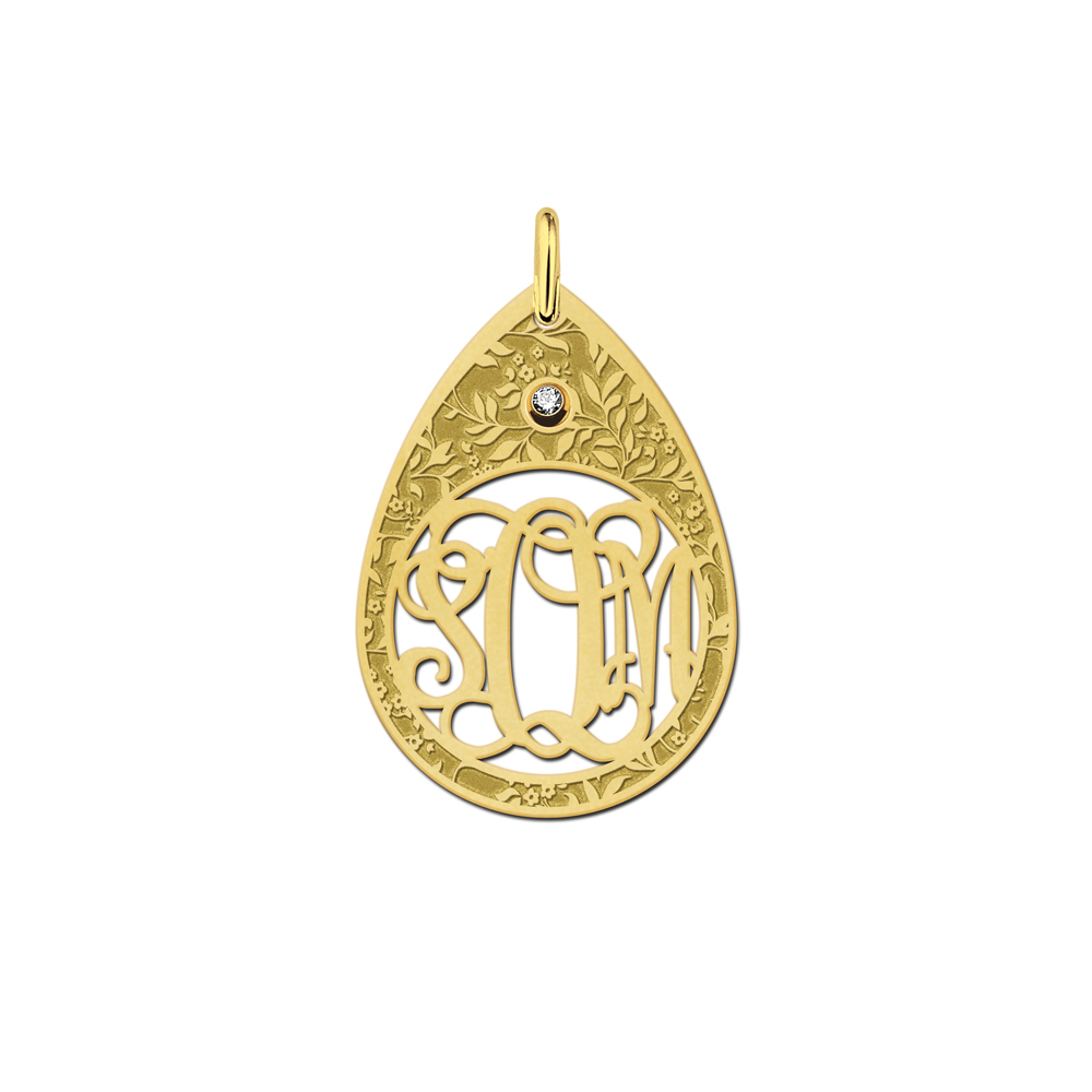 Gold Engraved Monogram Pendant Eyedrop