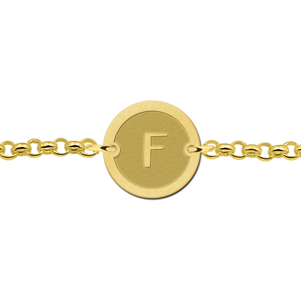 Gold Plated Round Bracelet with Border and Initial