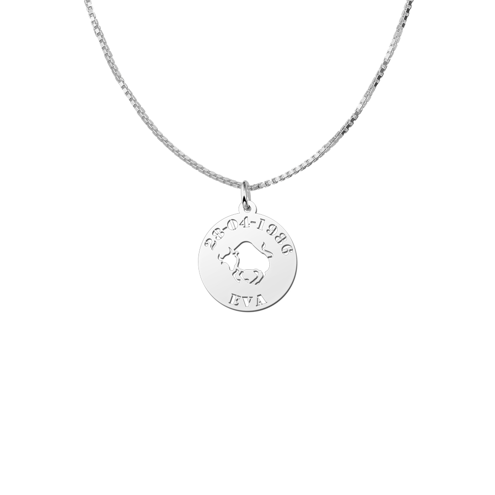 Silver zodiac round namependant Taurus