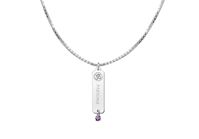 Silver namependant Ohm Cubic Zirconia purple