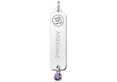 Silver namependant Ohm Cubic Zirconia purple