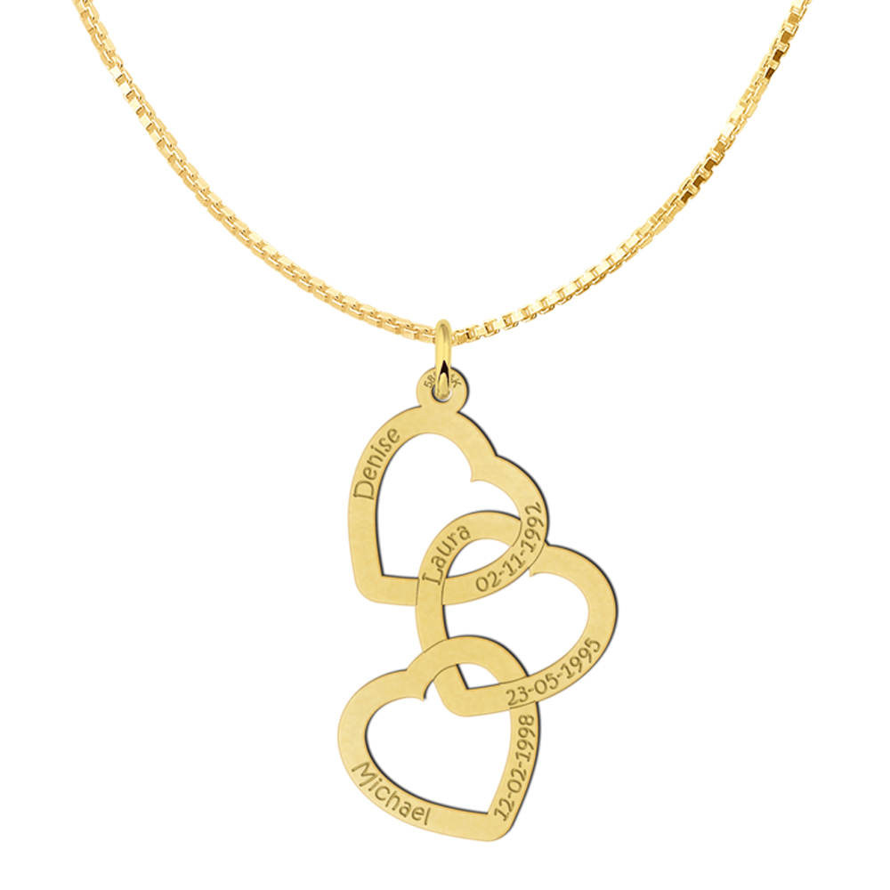 Golden Three Hearts Pendant