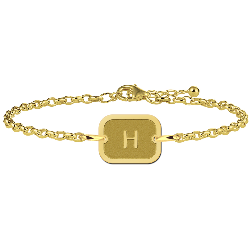 Gold Plated Rectangular Bracelet with Border and Initial