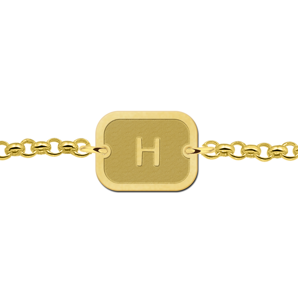 Gold Plated Rectangular Bracelet with Border and Initial