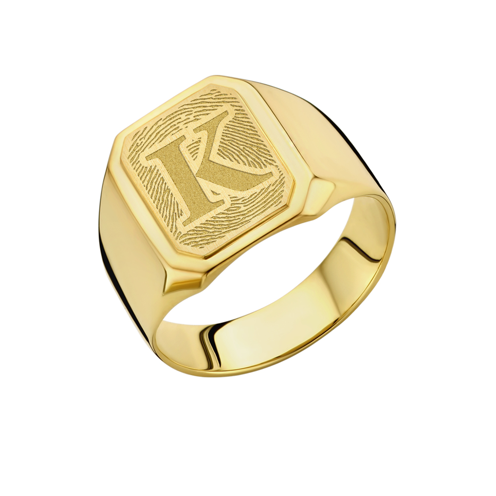 Fingerprint signet ring Square 14 carat gold