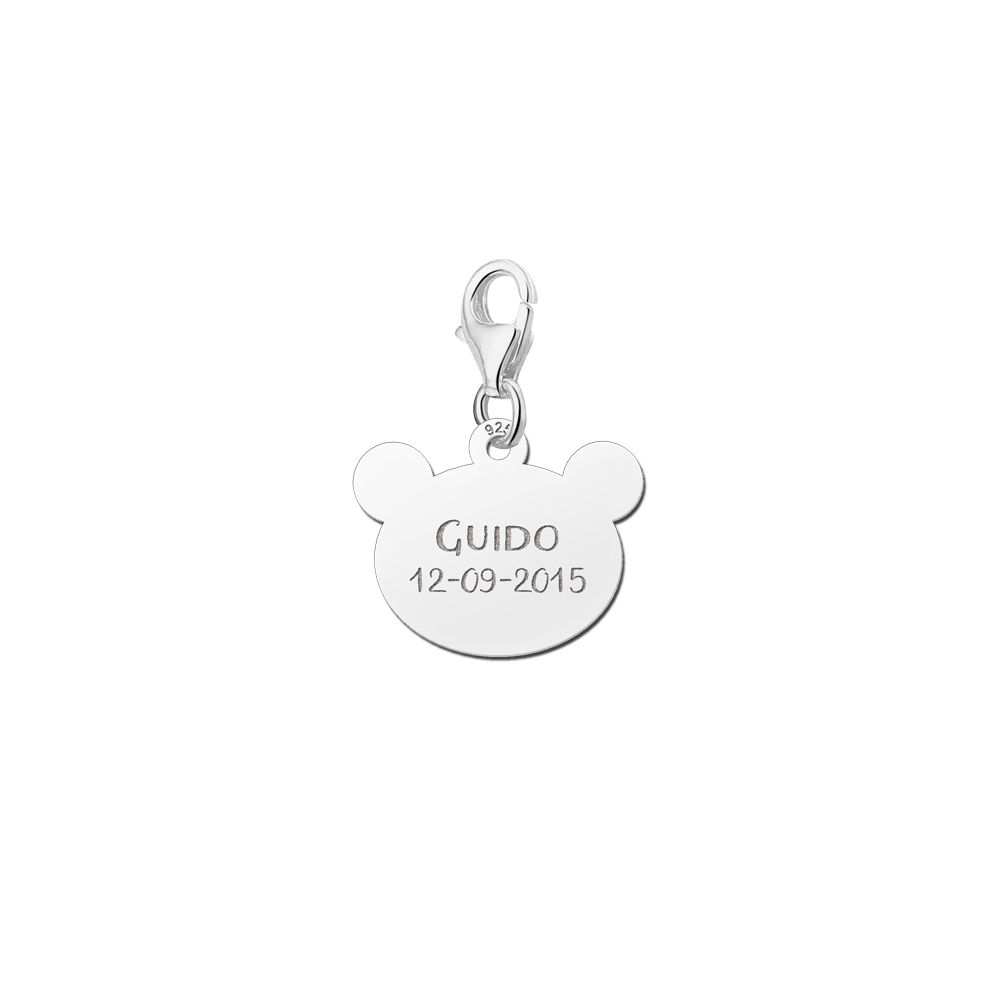 Silver Teddy charm with name and date