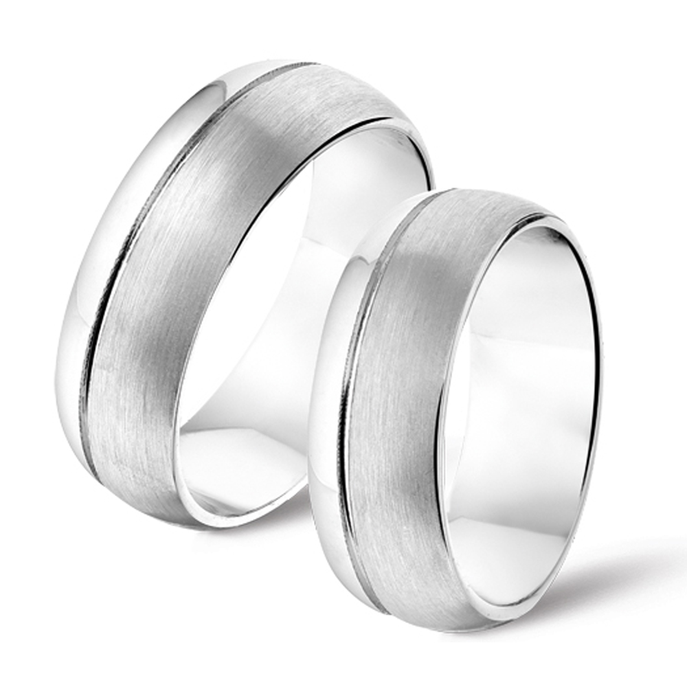 Silver brushed friendship rings with polished border