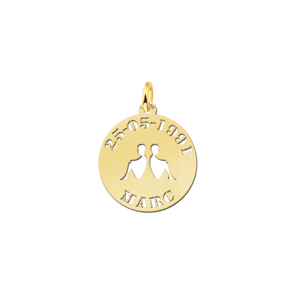 Gold Zodiac Round Namependant Gemini