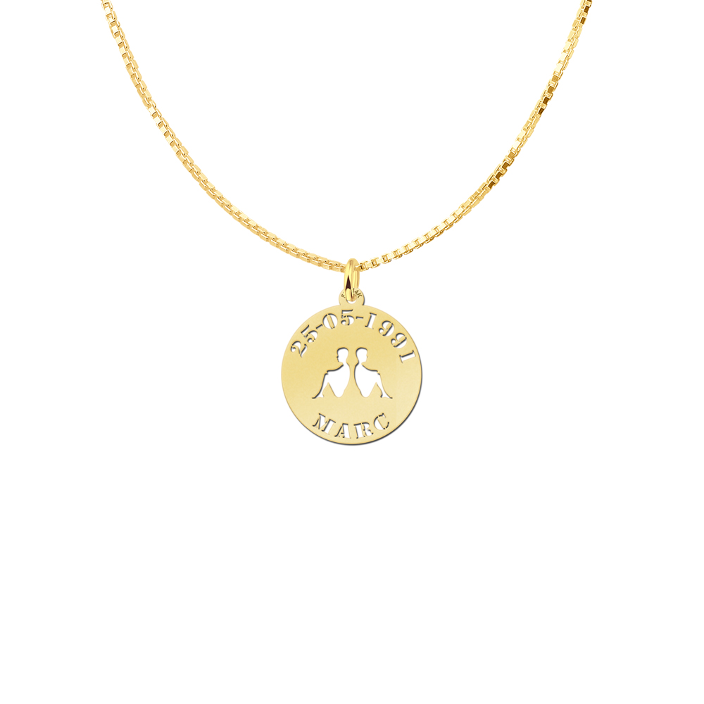 Gold Zodiac Round Namependant Gemini