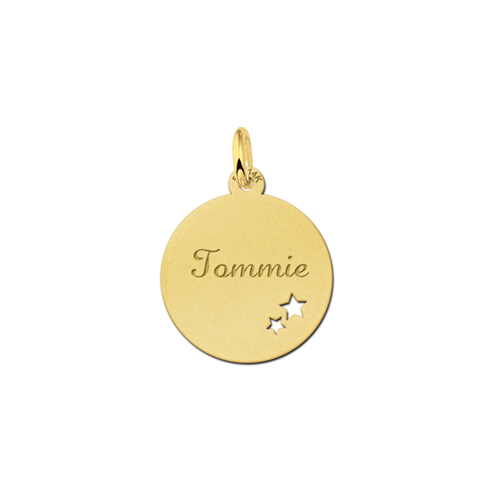 Gold Disc Pendant with Name and Stars