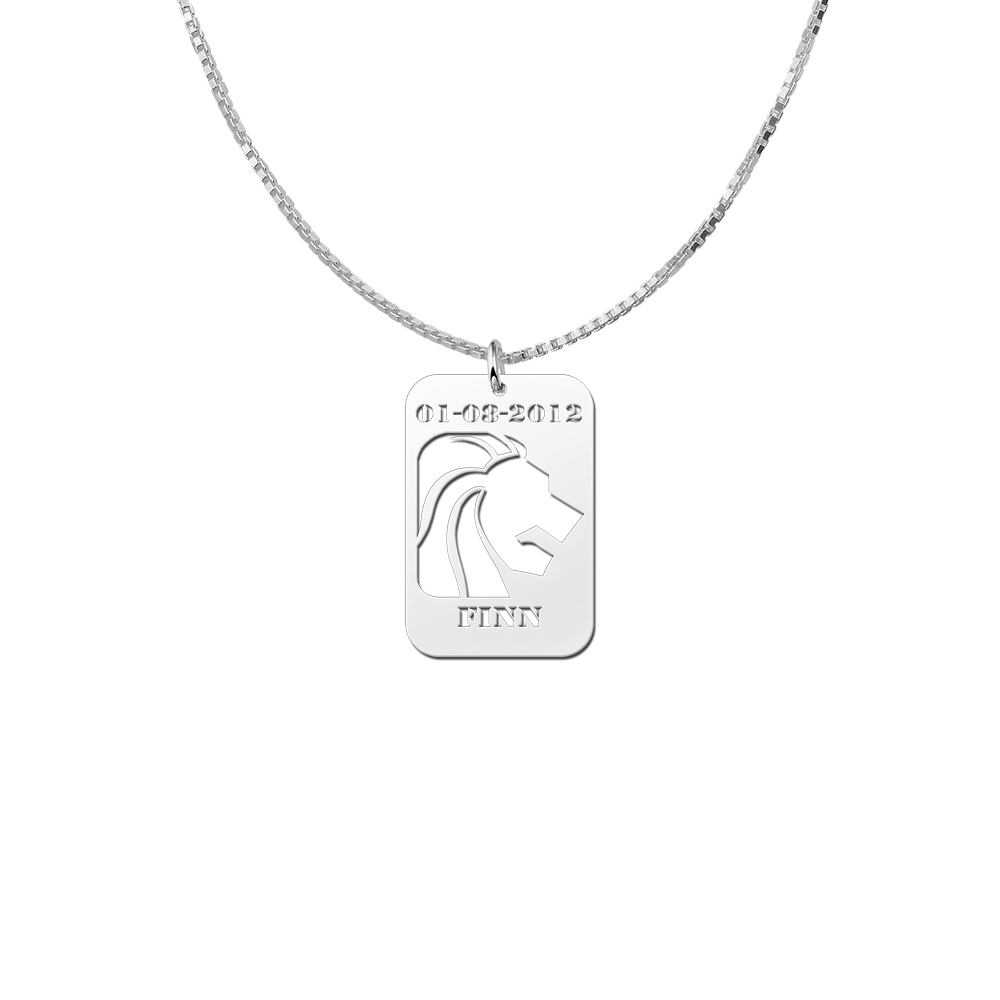 Silver Zodiac Pendant Leo with Date and Name Engraving