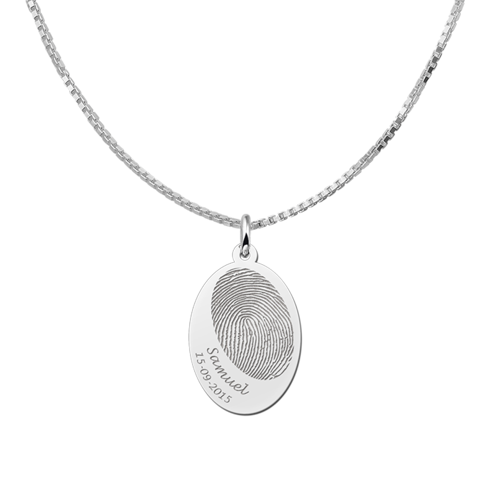 Silver fingerprint jewelry with name and date