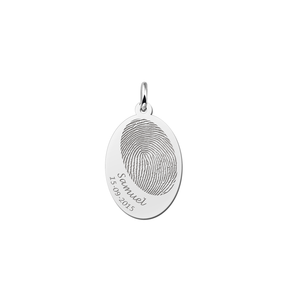 Silver fingerprint jewelry with name and date