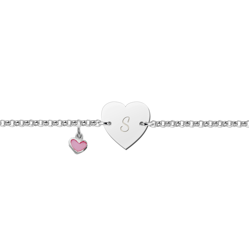 Sterling silver baby bracelet in heart shape with letter