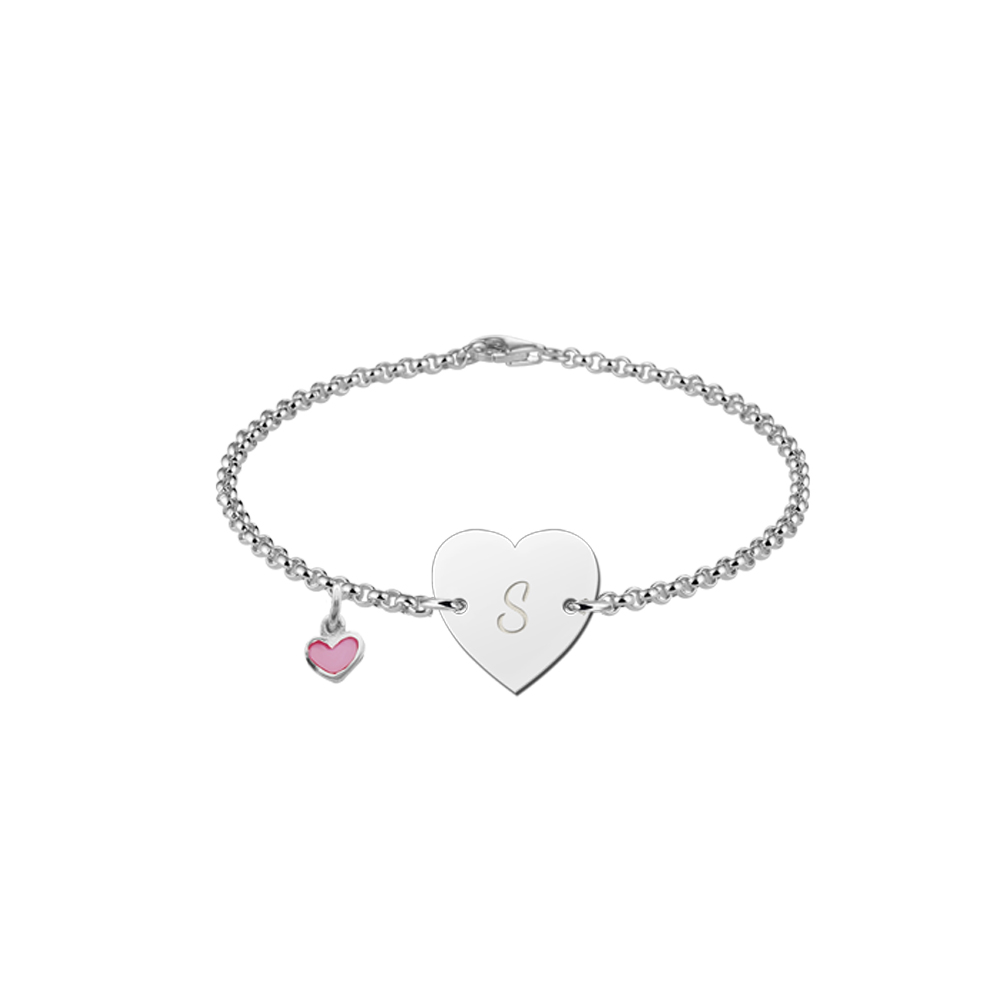 Sterling silver baby bracelet in heart shape with letter