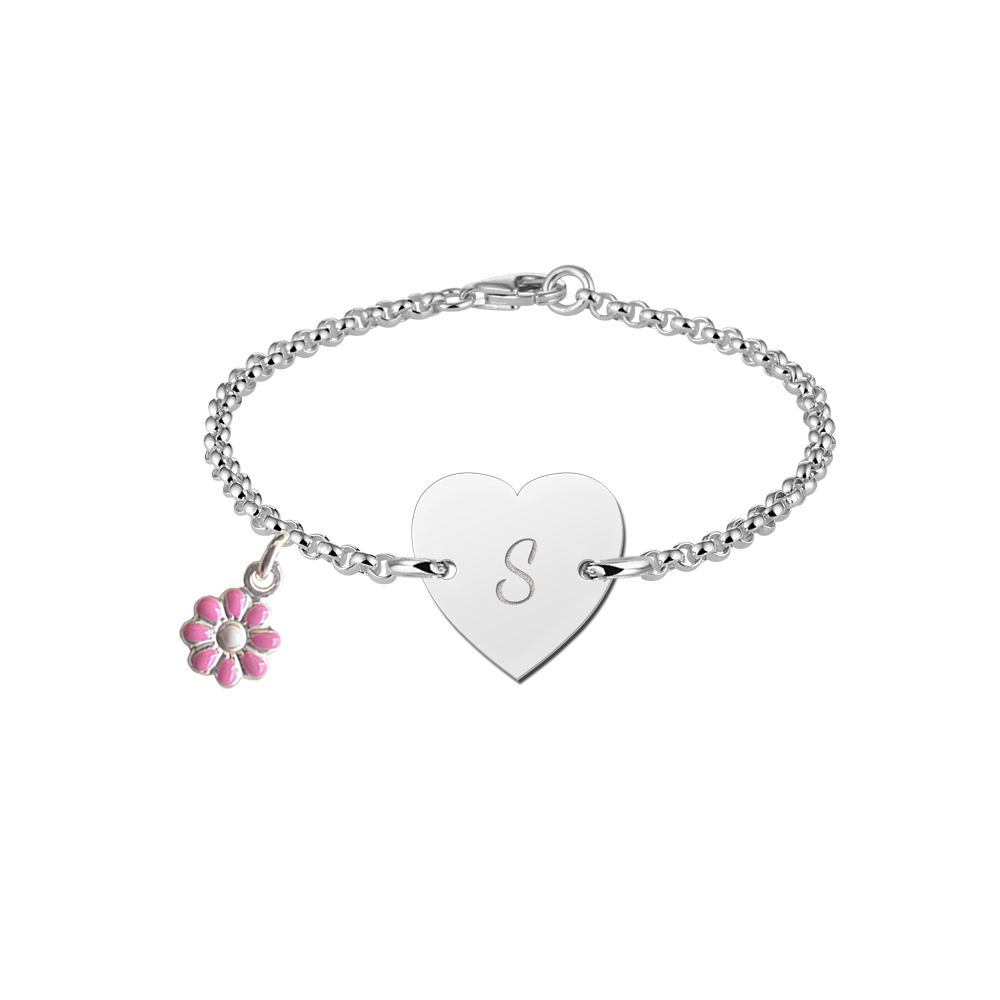 Sterling silver baby bracelet in heart shape with letter