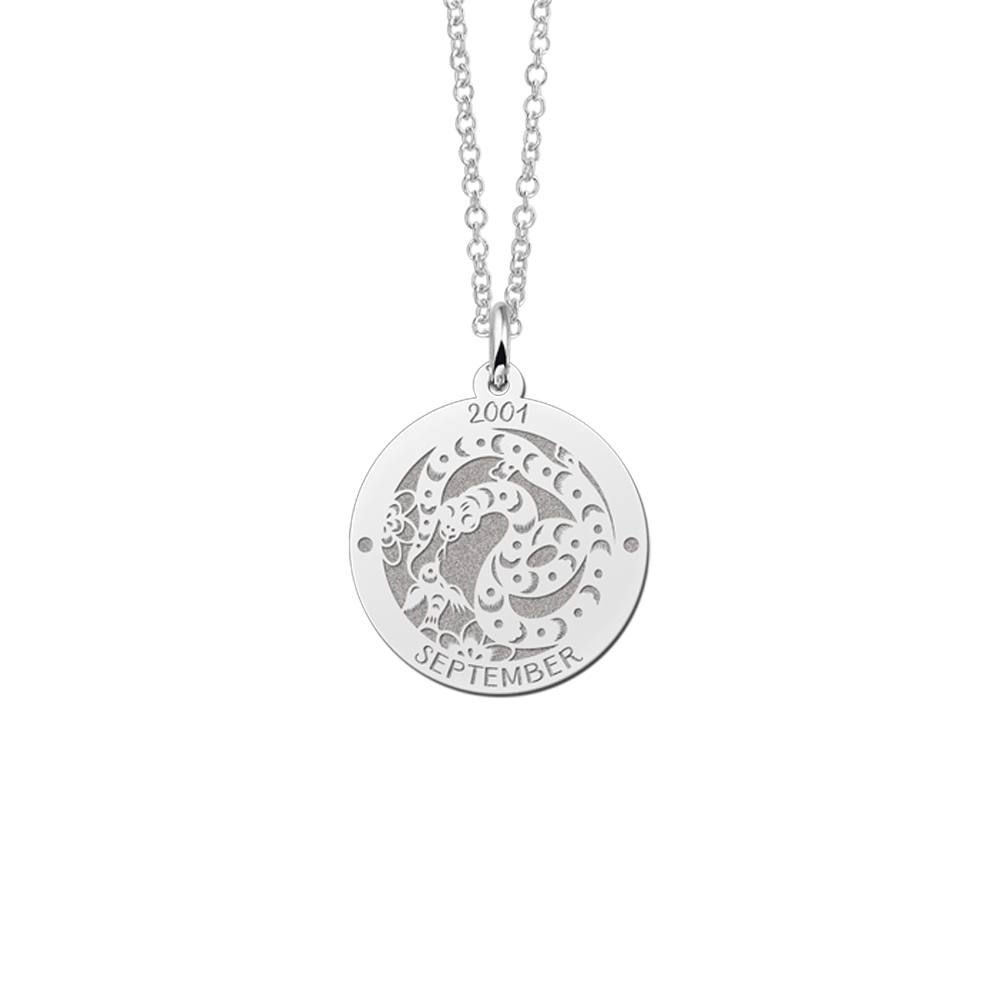 Silver Round Chinese Zodiac Pendant Snake with Name Engraving