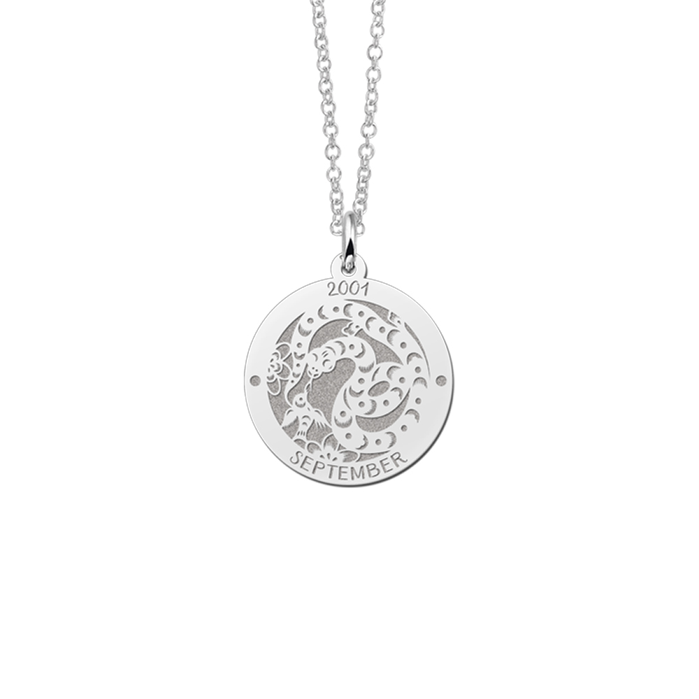Silver round chinese zodiac pendant snake