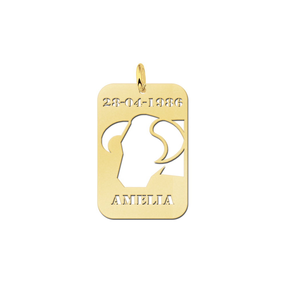 Gold Plated Pendant Zodiac Sign Taurus with Name and Date