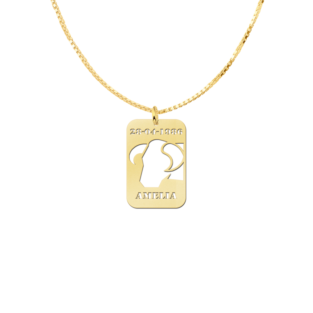 Gold Plated Pendant Zodiac Sign Taurus with Name and Date