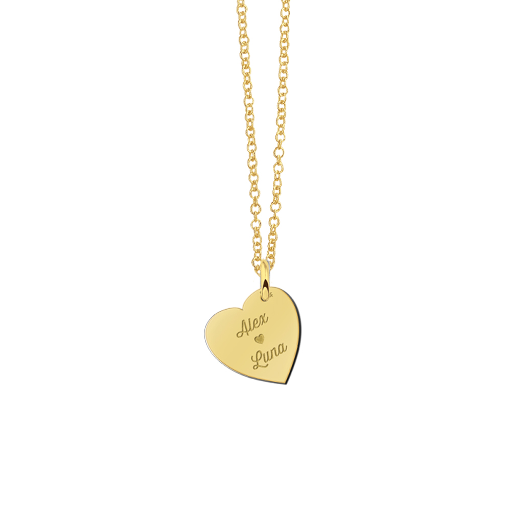 Gold minimalist heart pendant with names
