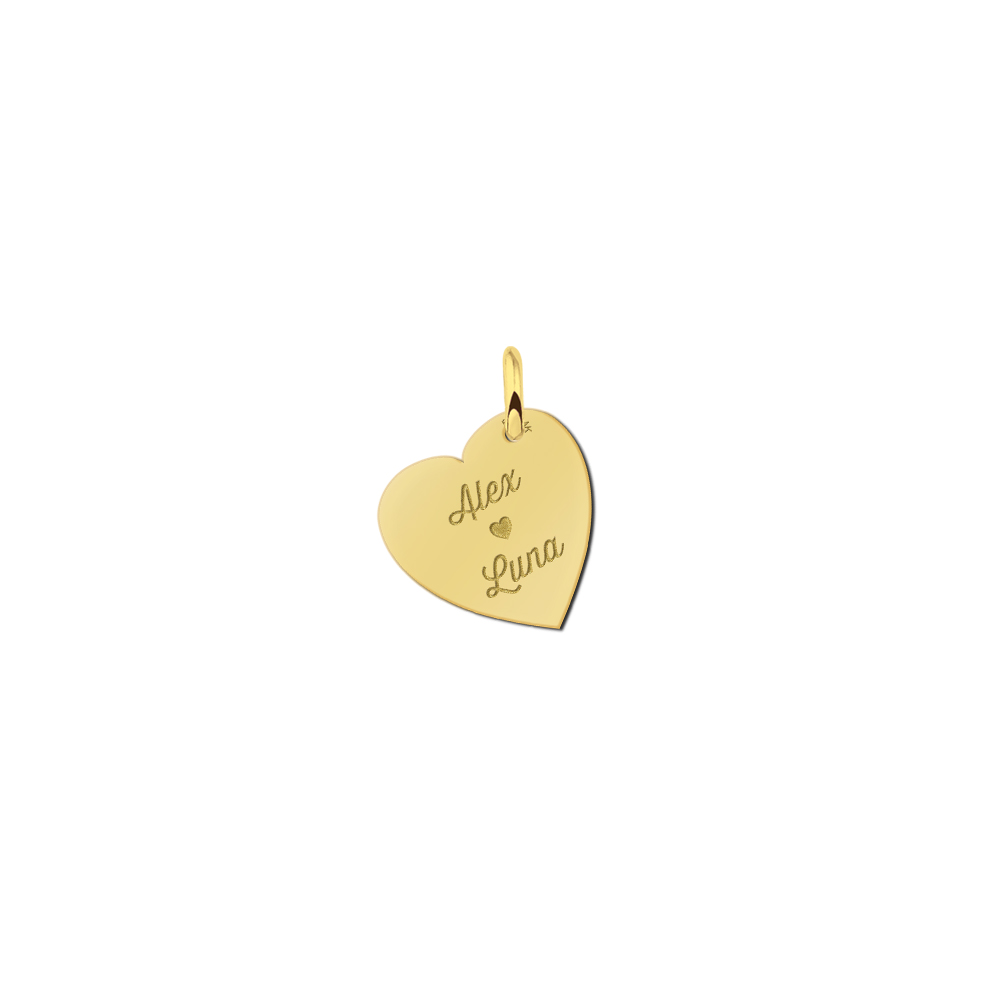 Gold minimalist heart pendant with names