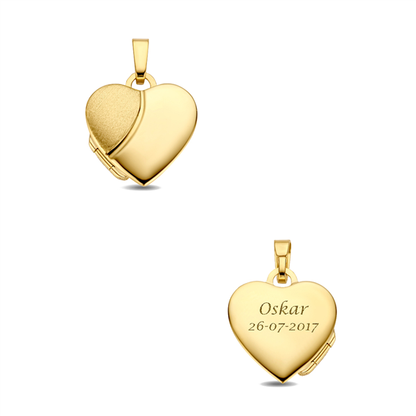 Gold heart medallion with engraving in glossy and matt finish