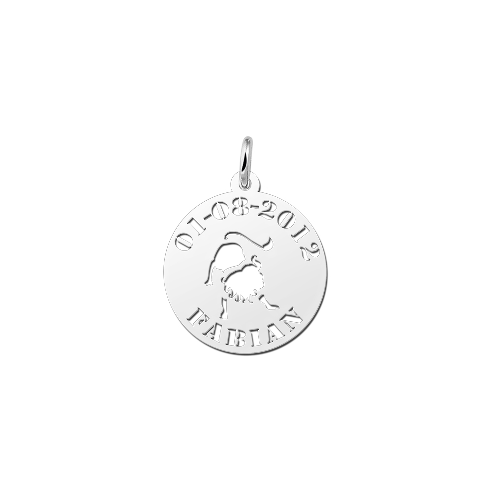 Silver zodiac round namependant Leo